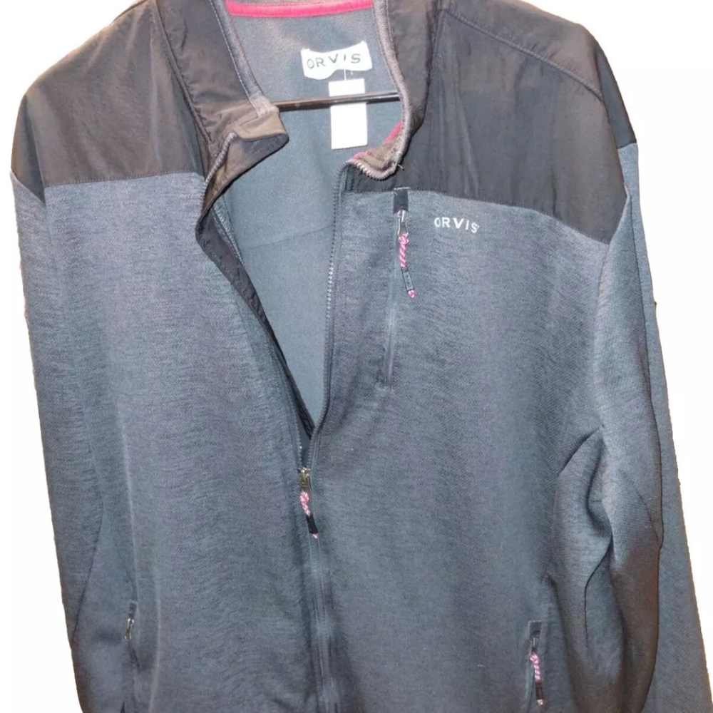 Orvis 3 Zipper Pocket Jacket Mens 2XL Gray & Black Made in Vietnam Poly/Nylon